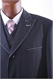 Mecca - Men's Superior 150's Single Breasted 3 Button Black Tone on Tone Pinstripe Vested Dress Suit with Wide Leg Pants
