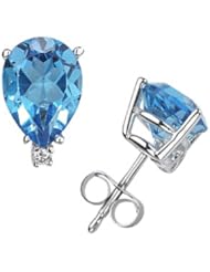 12X8mm Pear Blue Topaz and Diamond Stud Earrings in 14K White Gold