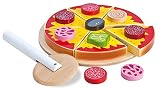 Eichhorn 100003730 - Holz-Pizza zum Belegen - 17 teilig - 19x19x4cm - inklusive Belag und Schneideroller