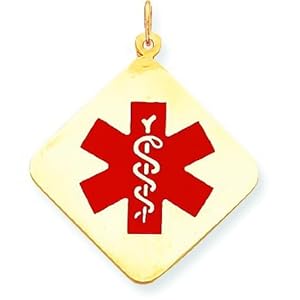 14K Gold Square Enamel Medical ID Charm Jewelry 43mm