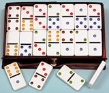 Dominoes-double six, plastic with coloured spots- 00117