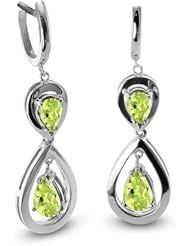 CleverEve Luxury Series One Pair Pear-Shaped Silver Earrings w/ 9mm & 7mm Genuine Pear Cut Peridot Stones