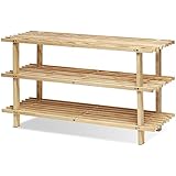Furinno FNCJ-33003 Pine Solid Wood 3-Tier Shoe Rack, Natural