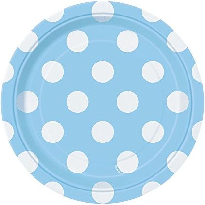 8pcs Small Paper Plates Disposable Dinnerware Party Accessory Light Blue White Polka Dot Style