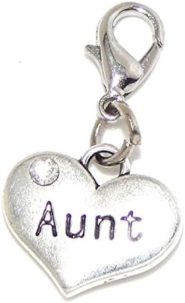 Pro Jewelry Clip-on "Aunt Heart w/ White Crystal" Charm Dangling