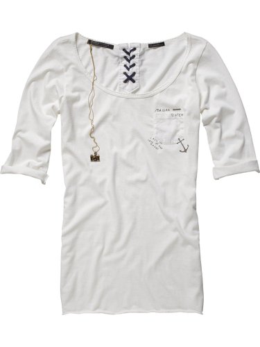 Maison Scotch Damen Top 12210150746 - Sailor tee w/lace up back,Gr. 36 (Size 1 / S), Wei&szlig;  Preisvergleich