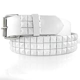 GENUINE LEATHER SNAP ON WHITE STUDDED BELT WITH A DETACHABLE BUCKLE FITS ANY BUCKLE