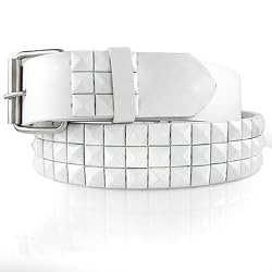 GENUINE LEATHER SNAP ON WHITE STUDDED BELT FITS ANY BUCKLE