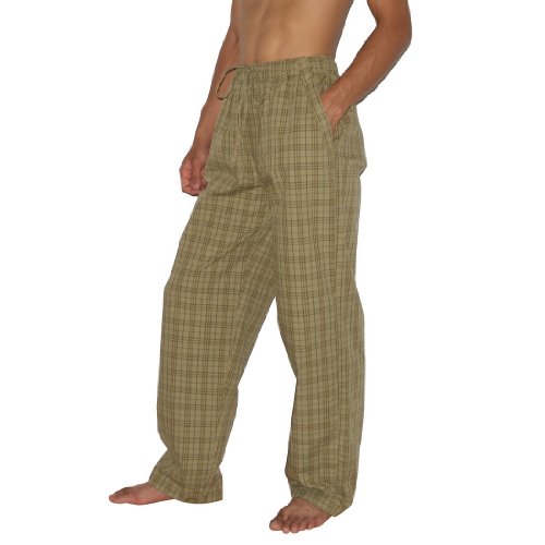 Mens Roots Plaid Knit Thermal Sleepwear Lounging Pajama Pants - Green