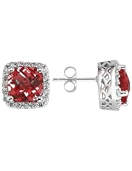 14K White Gold Cushion Cut Garnet Earrings with Diamonds
