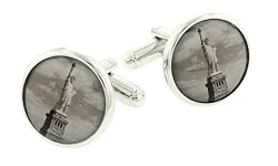 Patriotic silver plated cufflinks with an image of the Statue of Liberty with presentation box. Made in the U.S.A