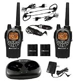 Midland GXT1000VP4 50-Channel 36-Mile Waterproof 2-Way GMRS Radio with NOAA All Hazard /Weather Alert, Rechargeable Batteries, Dual Desktop charger 12 Volt Vehicle Adapter and 2 Headsets (Pair, Black/Silver)