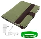 Olive and Red Canvas Case and Travel Wall Charger for Amazon Kindle 2 E-Reader Reading Device (Kindle NOT Included)