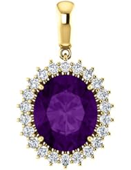18K Yellow Gold 12.00x10.00mm Oval Cut Chatham Created Alexandrite and Diamond Pendant -- LIFETIME WARRANTY