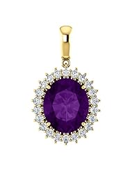 10K Yellow Gold 12.00x10.00mm Oval Cut Amethyst and Diamond Pendant -- LIFETIME WARRANTY