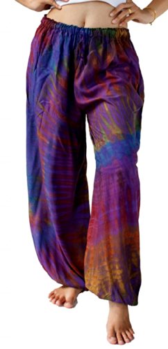 Treasures of Thailand Real Tie Dye Pants Unisex Harem Hippy Beach Casual Wear Purple