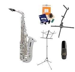 Legacy AS2000SS Professional Sterling Silver Plated Fully Engraved Alto Saxophone with Case, Accessories and Selmer Mouthpiece, The Instrument Store Starter Kit
