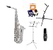 Legacy AS2000SS Professional Sterling Silver Plated Fully Engraved Alto Saxophone with Case, Accessories and Selmer Mouthpiece, The Instrument Store Starter Kit