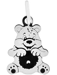 14k White Gold, Teddy Bear Laser Image Pendant Charm 11mm Wide