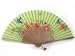 Silver J Hand fan made with silk and bamboo, flowers & butterfly in mustard green