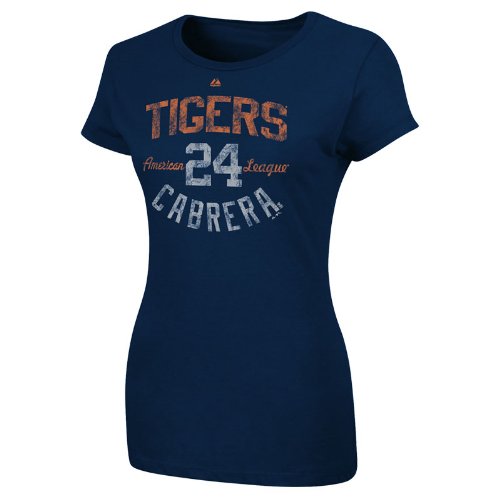 MLB Miguel Cabrera Detroit Tigers Women's Short Sleeve Crew Neck Tee (Athletic Navy, Large)