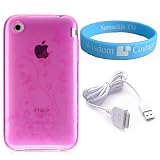 41 v2L eOuL. SL160  Crystal Pink Apple iPhone 3G iphone 3Gs iPhone Silicone Skin Case + iphone 3G Sync data Cable + Wisdom*Courage Wristband