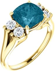 14K Yellow Gold 8.00x8.00mm Antique Cushion Cut London Blue Topaz and Diamond Ring -- LIFETIME WARRANTY