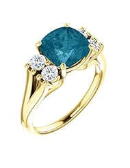 18K Yellow Gold 8.00x8.00mm Antique Cushion Cut London Blue Topaz and Diamond Ring -- LIFETIME WARRANTY