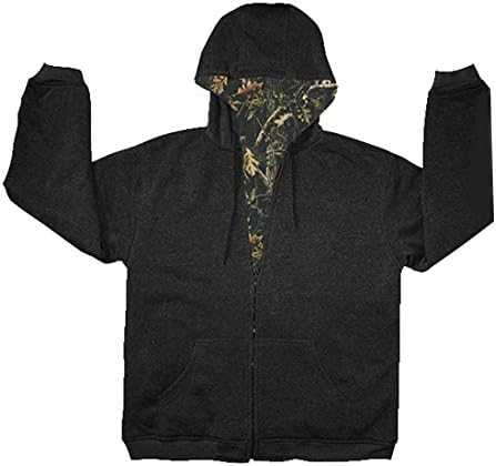 Woodland Trails Men's Reversible 2 in 1 Fleece Hoodie Jacket,X-Large,Black/Oak Tree Camo