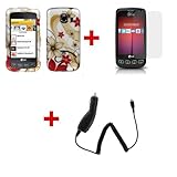 RED FLOWER Design Case Cover for LG Optimus S U V + Screen Protector + Micr ....