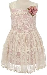 Girls Sleeveless Lace-Up Tea Length Flower-Girl Dress 