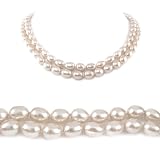 Double Strand 17-18 Inches 7-8mm White Oval Shape Freshwater Cultured Pearl Necklace