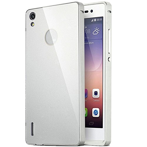 Huawei Ascend P7 Case,Landfox Aluminum Metal Bumper Case +Hard Back Cover For Huawei Ascend P7 (Silver)