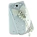 FiMeney Luxury Handmade Silvery Golden Crystal Diamond Rhinestones Bow Bowknot Pearls Pendant White Flower Bling Clear Transparent Back Hard Protective Case Cover Skin For Samsung Galaxy Mega 6.3 I9200 I9205 + Cleaning Cloth + 2013 Calendar Card + Pink Stylus Pen + Butterfly And Flower Dust Plug (Silvery)