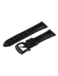 SR Black Italian Calfskin Leather Padded Crocodile Grain 24mm Watch Strap with Black Buckle