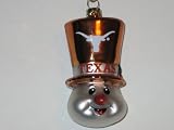 TEXAS LONGHORNS 3 1/2" tall and 2" wide Blown Glass Top Hat Snowman CHRISTMAS ORNAMENT