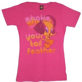 TS586 Shake Your Tail Feather Tweety Looney Tunes Juniors T-Shirt