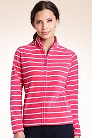 Funnel Neck Fine Striped Fleece Jacket