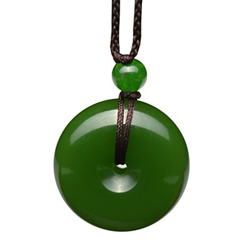 Parma77 Donut Green Jade Pendant Necklace Jewelry Lucky Protection Powers Amulet