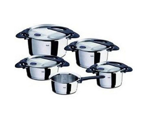 Fissler 1611405000 Topfset Intensa 5-teilig, schwarze Griffe silber