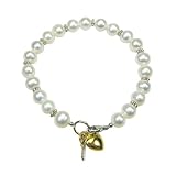 Key to My Heart Cultured Pearl Silver Children Bracelet, White