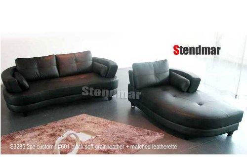 2pc Modern Euro Deisgn Black Leather Sofa + Chaise S3285b