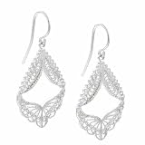 Sterling Silver Delicate Filigree Angel Wings Chandelier Earrings