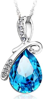 Eternal Love Pure 925 Silver Teardrop Swarovski Elements Crystal Pendant -Ocean Blue