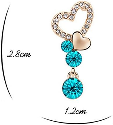 JingChow Jewelry Women Accessories Cute Stud Earrings Blue Crystal Heart Dangel Earrings (Head Over Heels in Love)