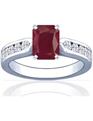 Platinum Emerald Cut Ruby Ring With Sidestones