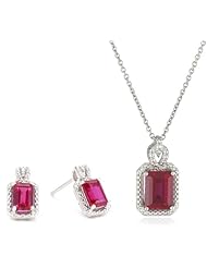 Sterling Silver Gemstone and Diamond Pendant and Earrings Set