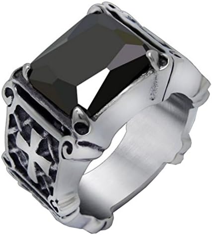 SA361 Men's Retro Gothic Cross Forefinger Stainless Steel Ring,Black Silver