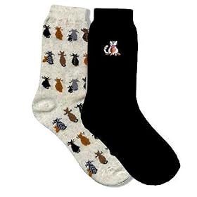 HERE KITTY KITTY CATS 2 PAIR TAN & BLACK SOCKS