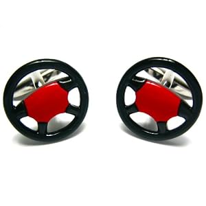 Black & Red Car Truck Racing Steering Wheel Cufflinks w/Gift Box